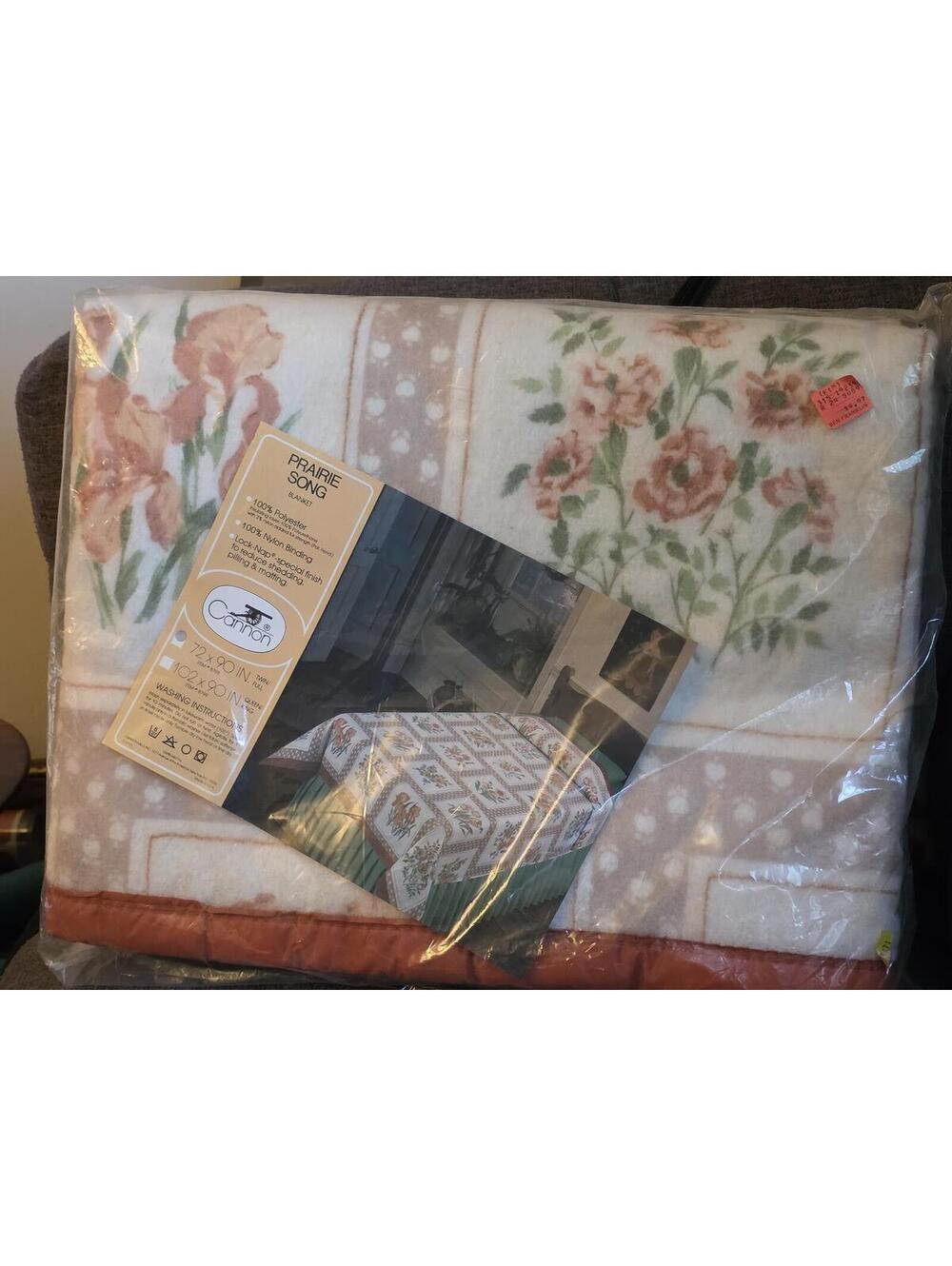 Vintage 1980s Cannon "Prairie Song" Blanket Twin Size NOS –Floral Cottagecore